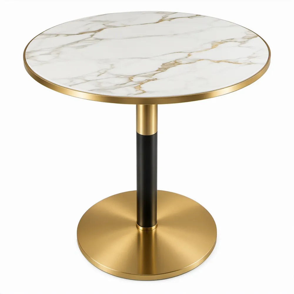 Ronde bijzettafel Ø 50 x 55 cm met keramisch marmerlook blad, wit/goud/zwart