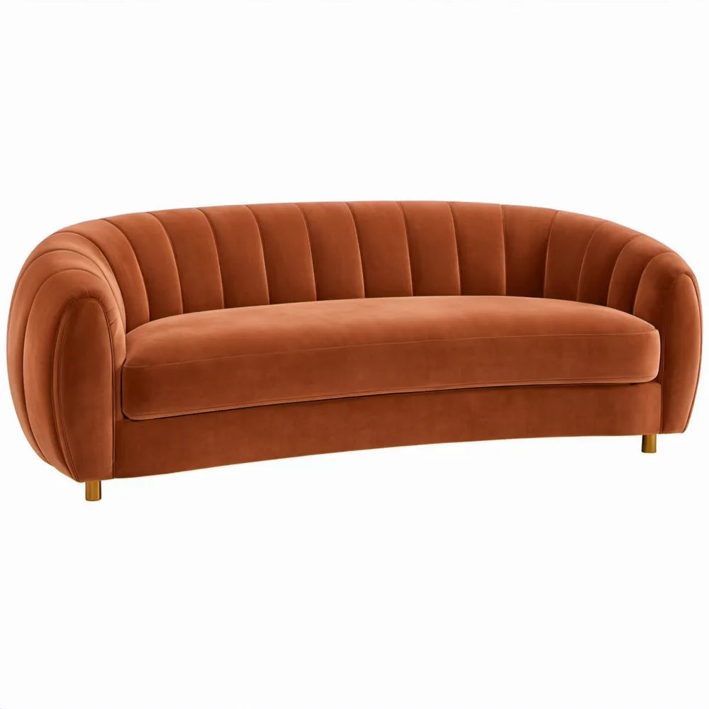 3-zitsbank 220 x 90 x 78 cm roestbruin polyesterfluweel met goudkleurige poten