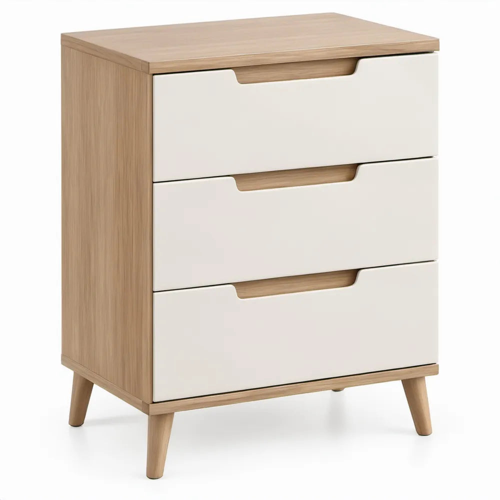 Ladekast met 3 laden 60 x 40 x 80 cm – Wit en licht eiken