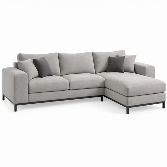 Lichtgrijze hoekbank met chaise longue rechts, 250 x 160 x 85 cm