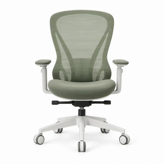 Ergonomische bureaustoel groen/wit met verstelbare armleuningen en wielen, 67 x 60 x 98-111 cm