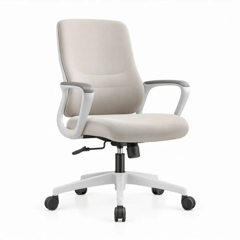 Ergonomische draaistoel beige/wit/zwart met armleuningen en wielen, 63 x 63 x 92-102 cm