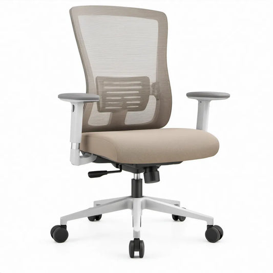 Ergonomische bureaustoel taupe met verstelbare armleuningen en lendensteun, 64 x 64 x 98-108 cm