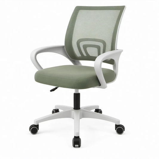 Draaibare bureaustoel met armleuningen en mesh rugleuning, saliegroen/wit, 60 x 60 x 92-102 cm