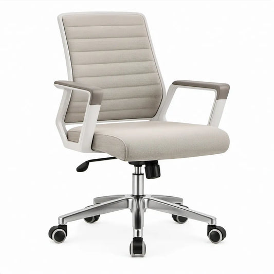 Ergonomische draaistoel met armleuningen en wielen, lichtgrijs/wit, 60 x 60 x 108-118 cm