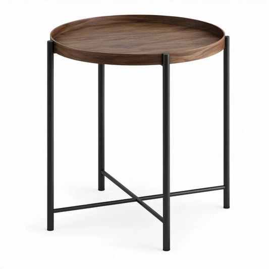 Ronde bijzettafel met dienblad, Ø 45 x H 55 cm, walnootbruin/zwart