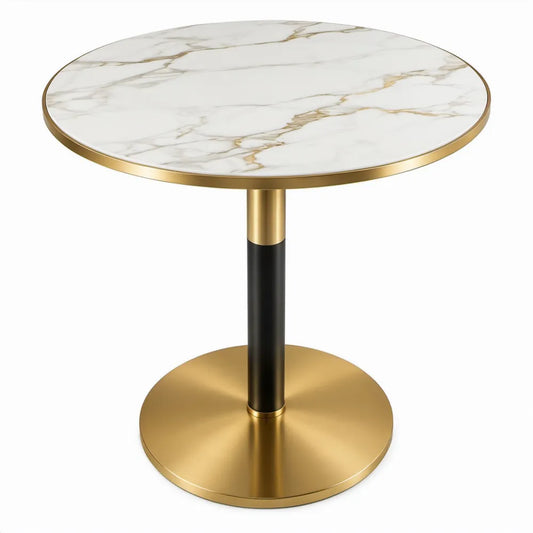 Ronde bijzettafel Ø 50 x 55 cm met keramisch marmerlook blad, wit/goud/zwart
