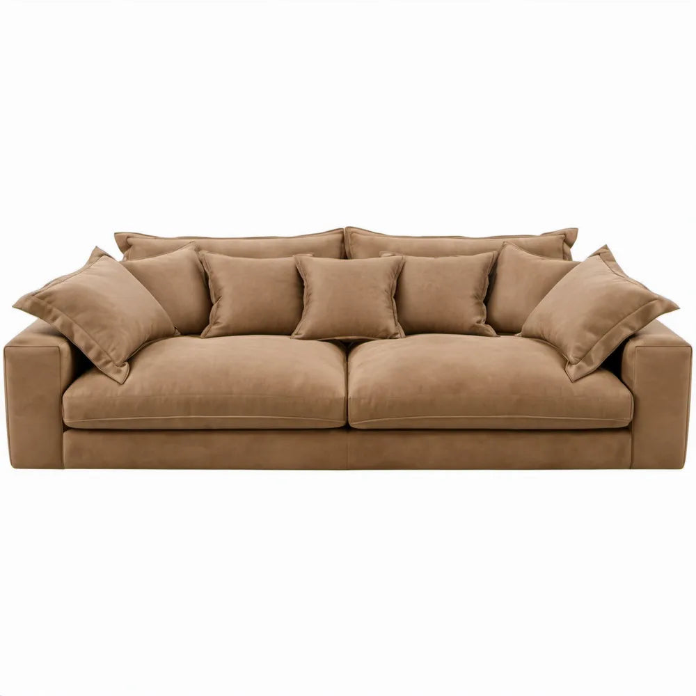 Rechte 3-zitsbank van taupe polyester microvezel, 240 x 105 x 85 cm