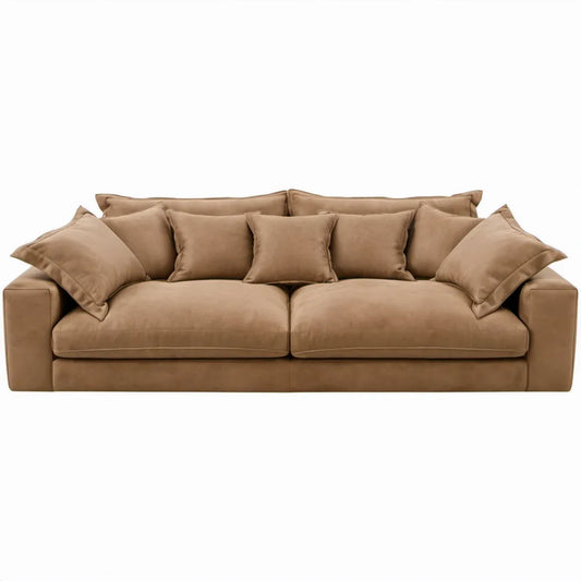 Rechte 3-zitsbank van taupe polyester microvezel, 240 x 105 x 85 cm