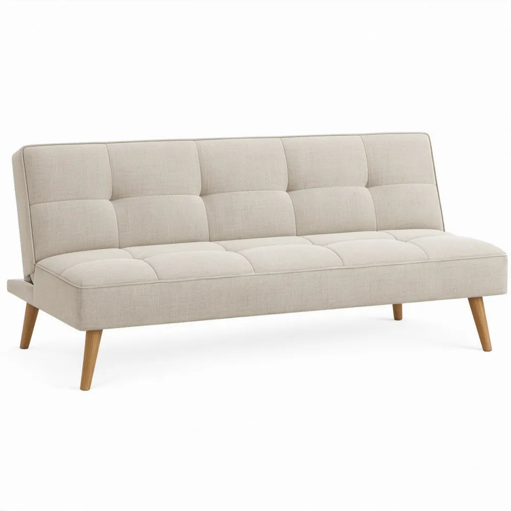 3-zits slaapbank met verstelbare rugleuning 180 x 84 x 81 cm crème met naturelbruine houten poten