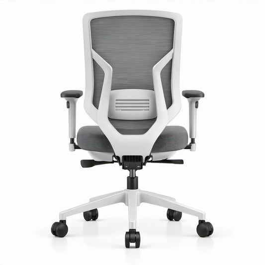 Ergonomische bureaustoel met verstelbare armleuningen, grijs/wit/zwart, 64 x 64 x 113-123 cm
