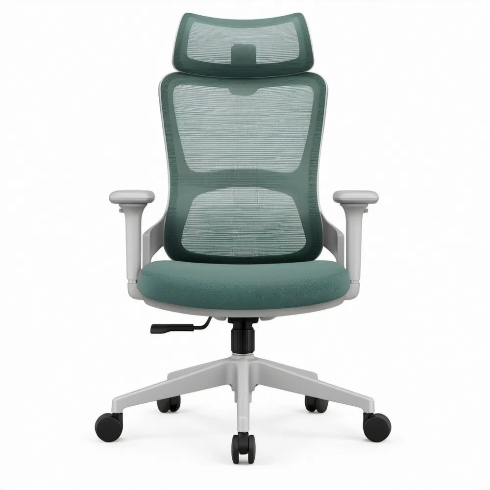 Ergonomische bureaustoel met hoofdsteun en armleuningen, 65 x 65 x 116-126 cm, groen/grijs/zwart