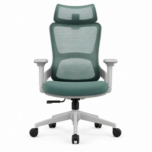 Ergonomische bureaustoel met hoofdsteun en armleuningen, 65 x 65 x 116-126 cm, groen/grijs/zwart