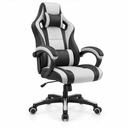 Verstelbare gamingstoel met kantelmechanisme, zwart/wit, 65 x 65 x 112-122 cm