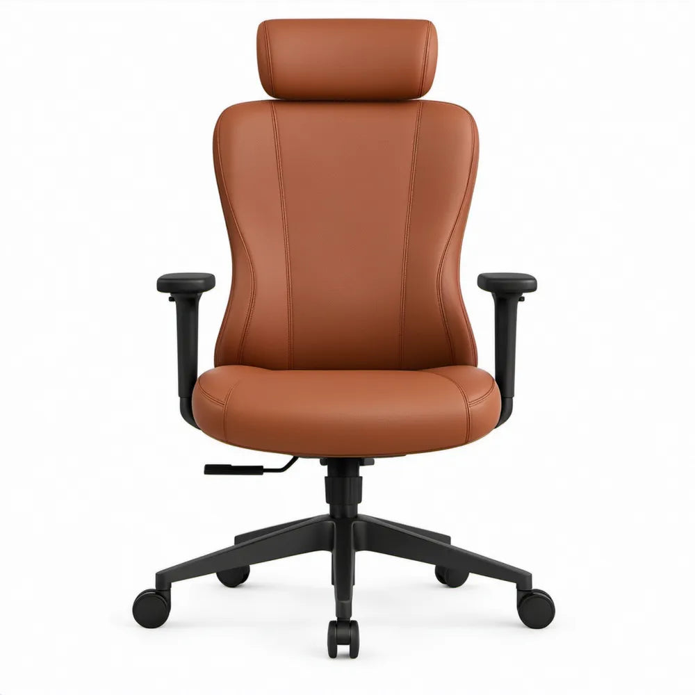 Ergonomische bureaustoel met hoofdsteun, PU-kunstleer, 66 x 66 x 118-128 cm, cognacbruin/zwart