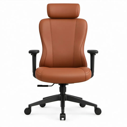 Ergonomische bureaustoel met hoofdsteun, PU-kunstleer, 66 x 66 x 118-128 cm, cognacbruin/zwart