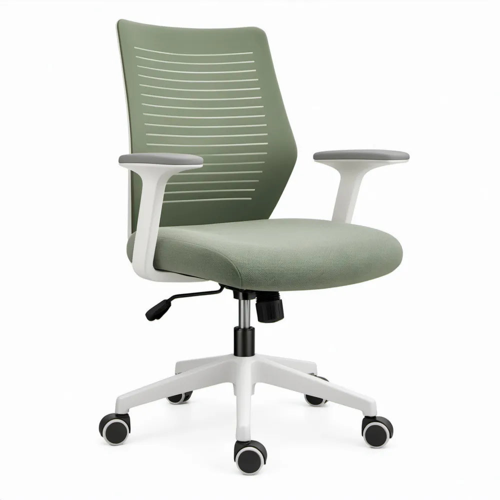 Ergonomische bureaustoel met armleuningen, wielen en verstelbare zithoogte, groen/wit/zwart, 62 x 62 x 92-102 cm