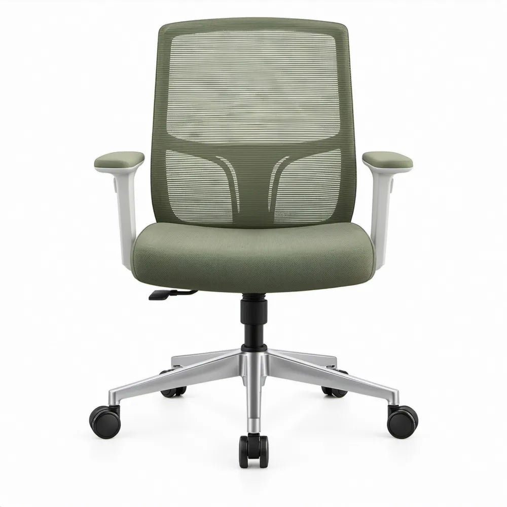 Ergonomische bureaustoel met armleuningen, wielen en draaivoet – groen/zilver/zwart, 64 x 64 x 98-108 cm