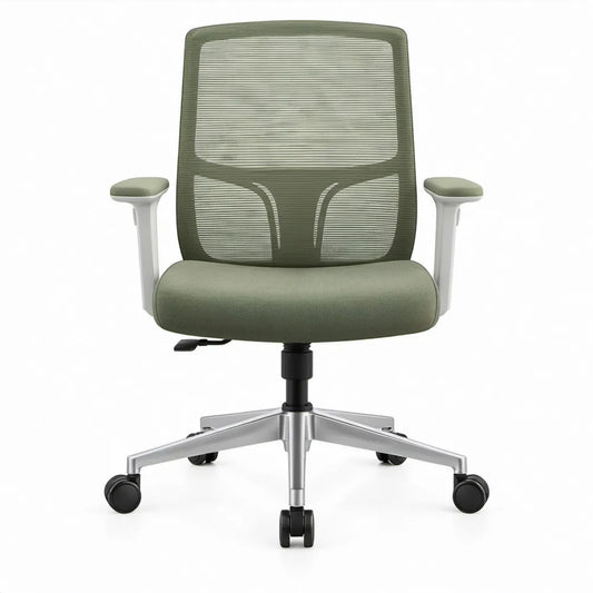 Ergonomische bureaustoel met armleuningen, wielen en draaivoet – groen/zilver/zwart, 64 x 64 x 98-108 cm