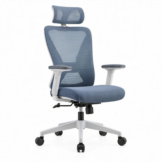 Ergonomische bureaustoel met verstelbare hoofdsteun en armleuningen Blauw/Wit 65 x 65 x 118-128 cm