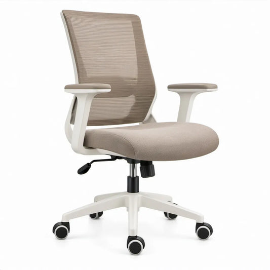 Ergonomische bureaustoel met verstelbare zithoogte, beige/wit/zwart, 60 x 60 x 98-108 cm